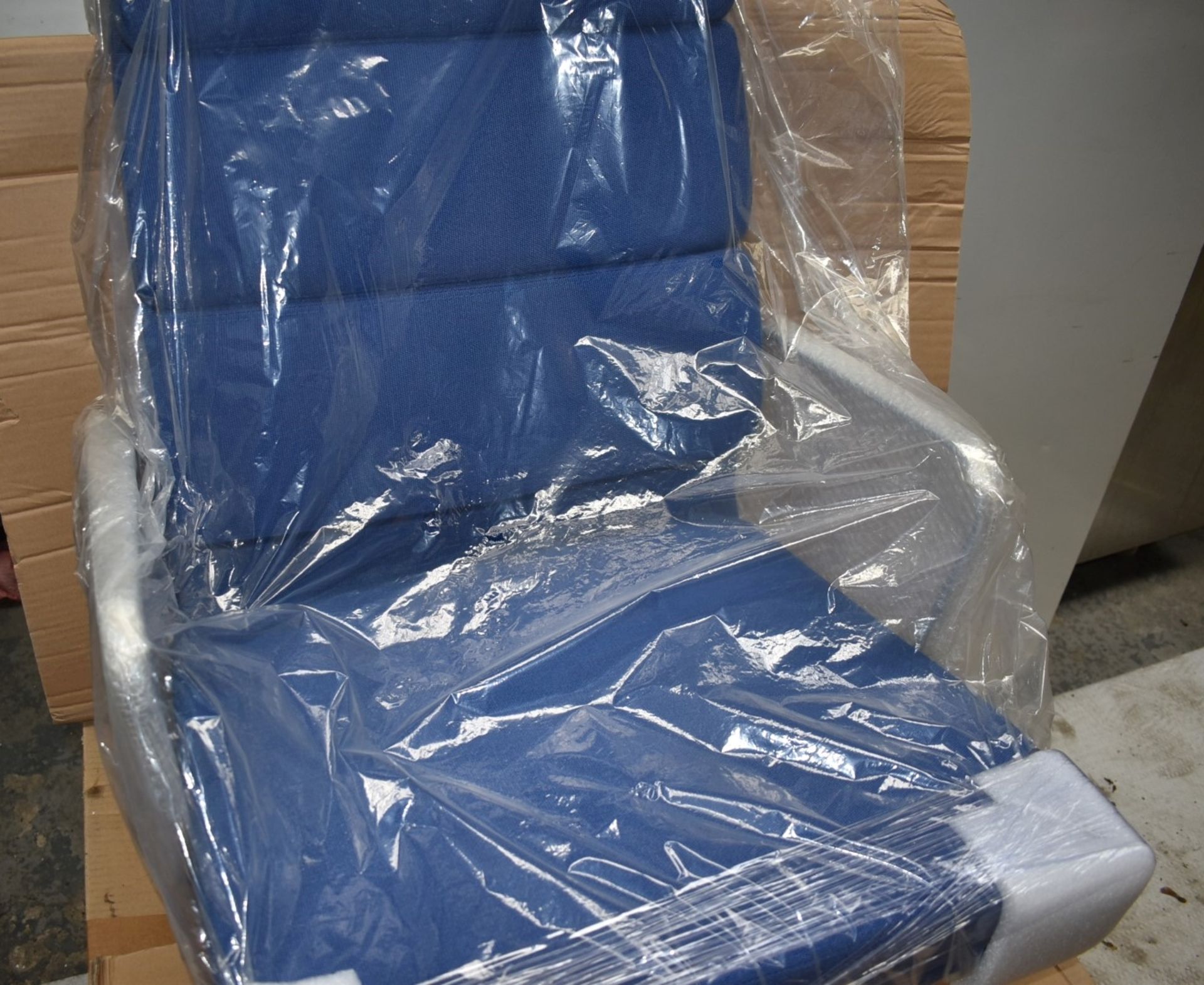 1 x Blue Suntree High Back Adjustable Office Chair - Blue Fabric With Chrome Base and Castor - Image 2 of 6