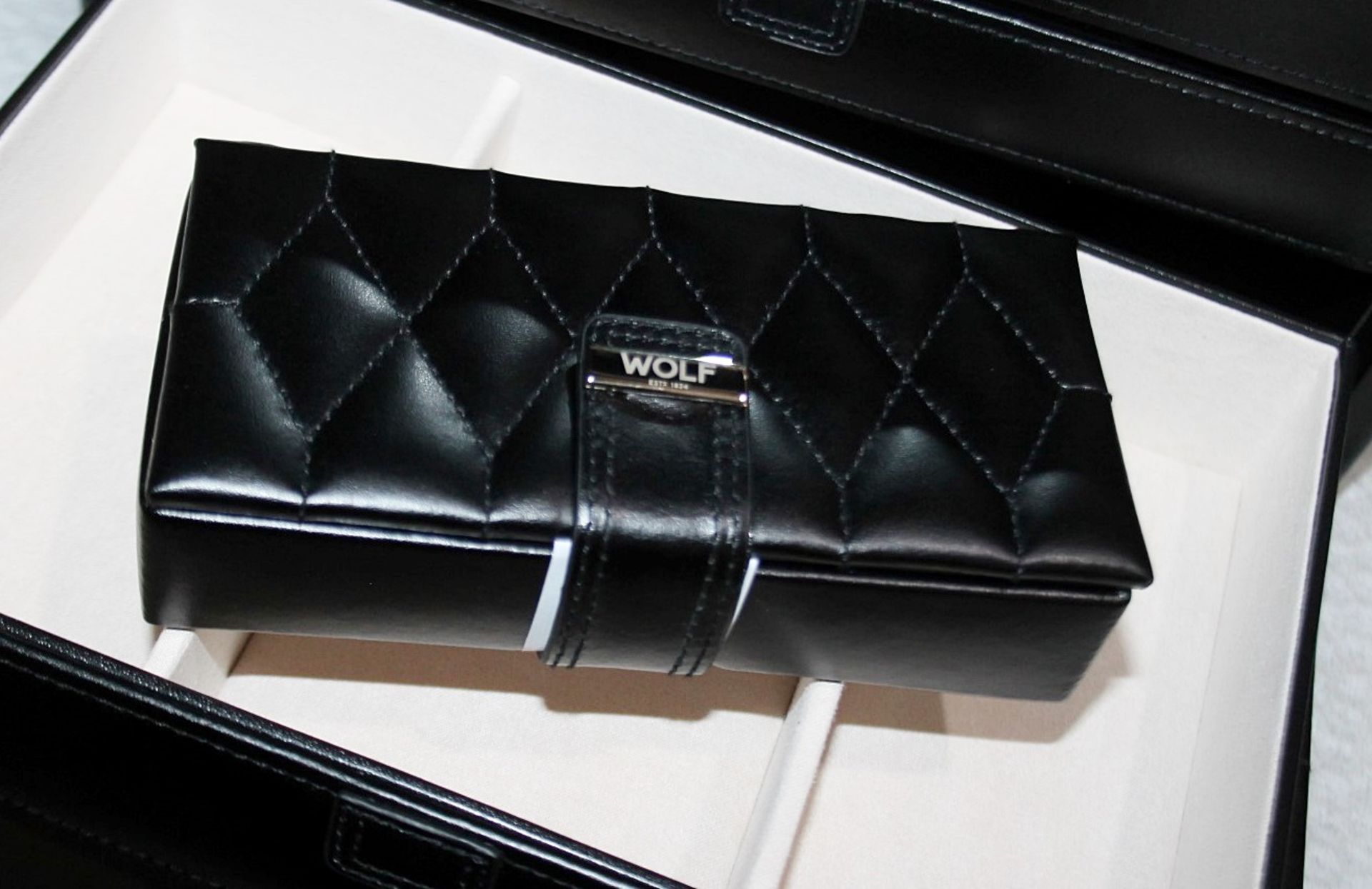 1 x WOLF 'Caroline' Jewellery Box Handcrafted Black Leather, With Travel Case - Original Price £241 - Image 16 of 17