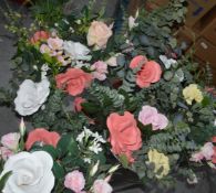 6 x Stunning Commercial Floral Display Bouquets Featuring Handmade Clay Roses and Silk Sprays - Ref: