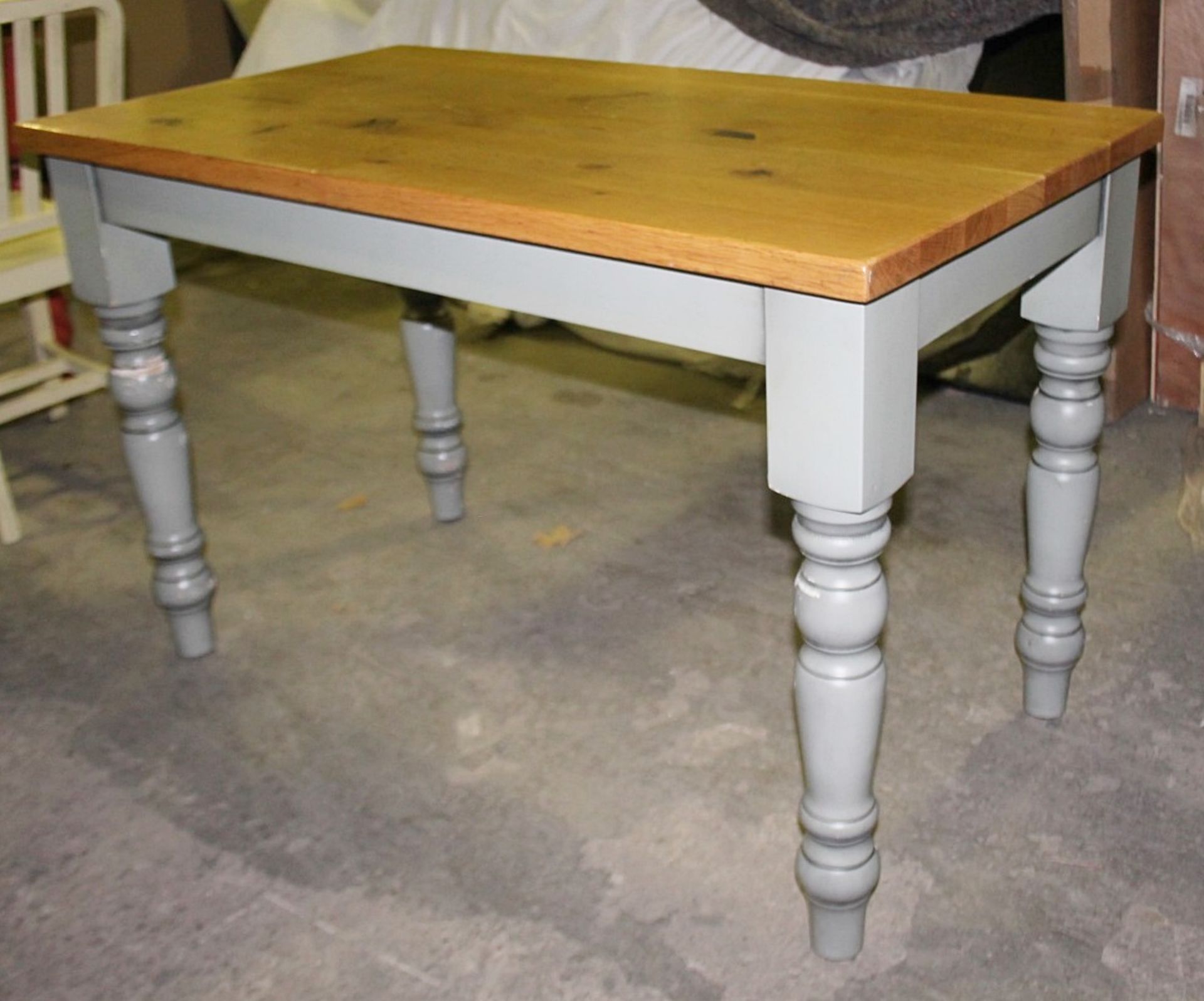 1 x Solid Wood Farmhouse Dining Table With 4 x Chairs Features Solid Oak Table Top and Upholstered - Image 3 of 6