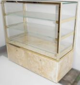1 x 3-Tier Glass Retail Display Case With Natural Stone Base And Drawer Fronts