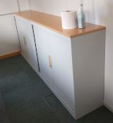 1 x Office Storage Cabinet With Tambour Sliding Doors - Size: Medium - Grey Finish With Beech