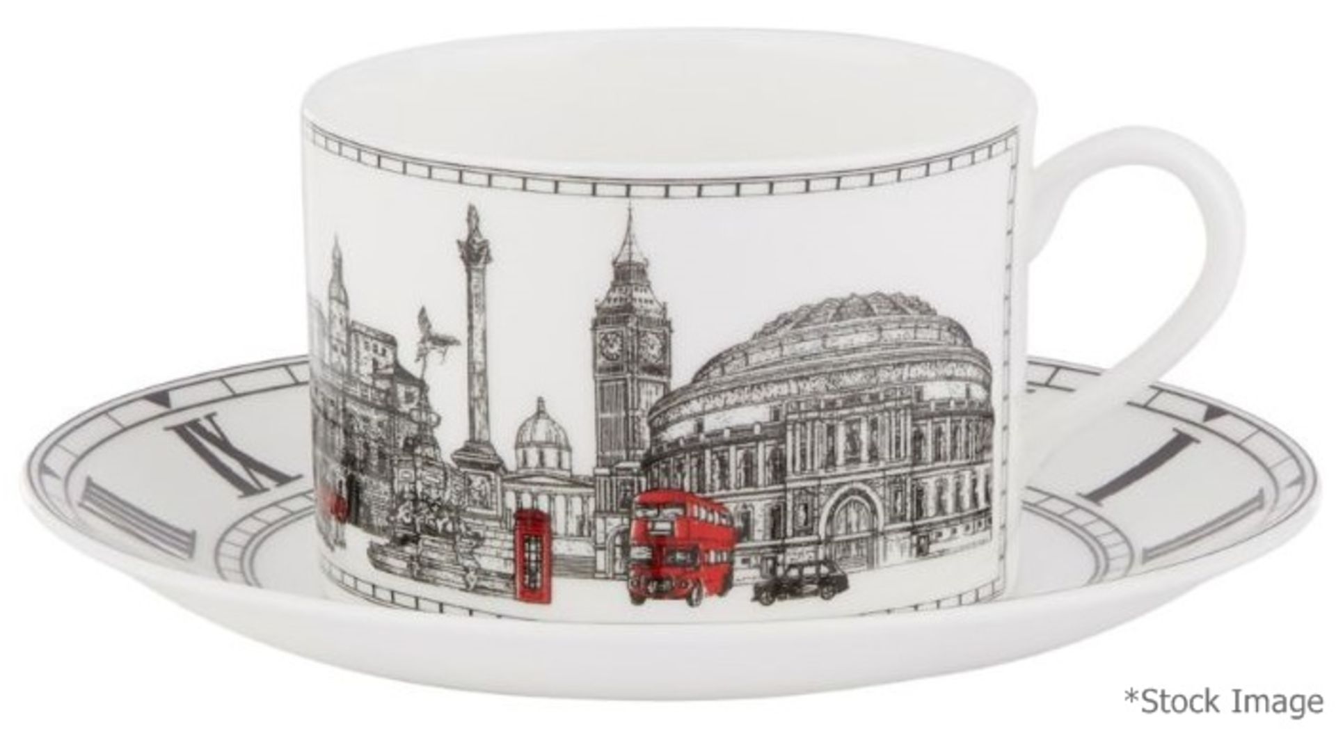 1 x HALCYON DAYS 'London Icons' Bone China Teacup & Saucer - Original Price £79.95 - Read Condition