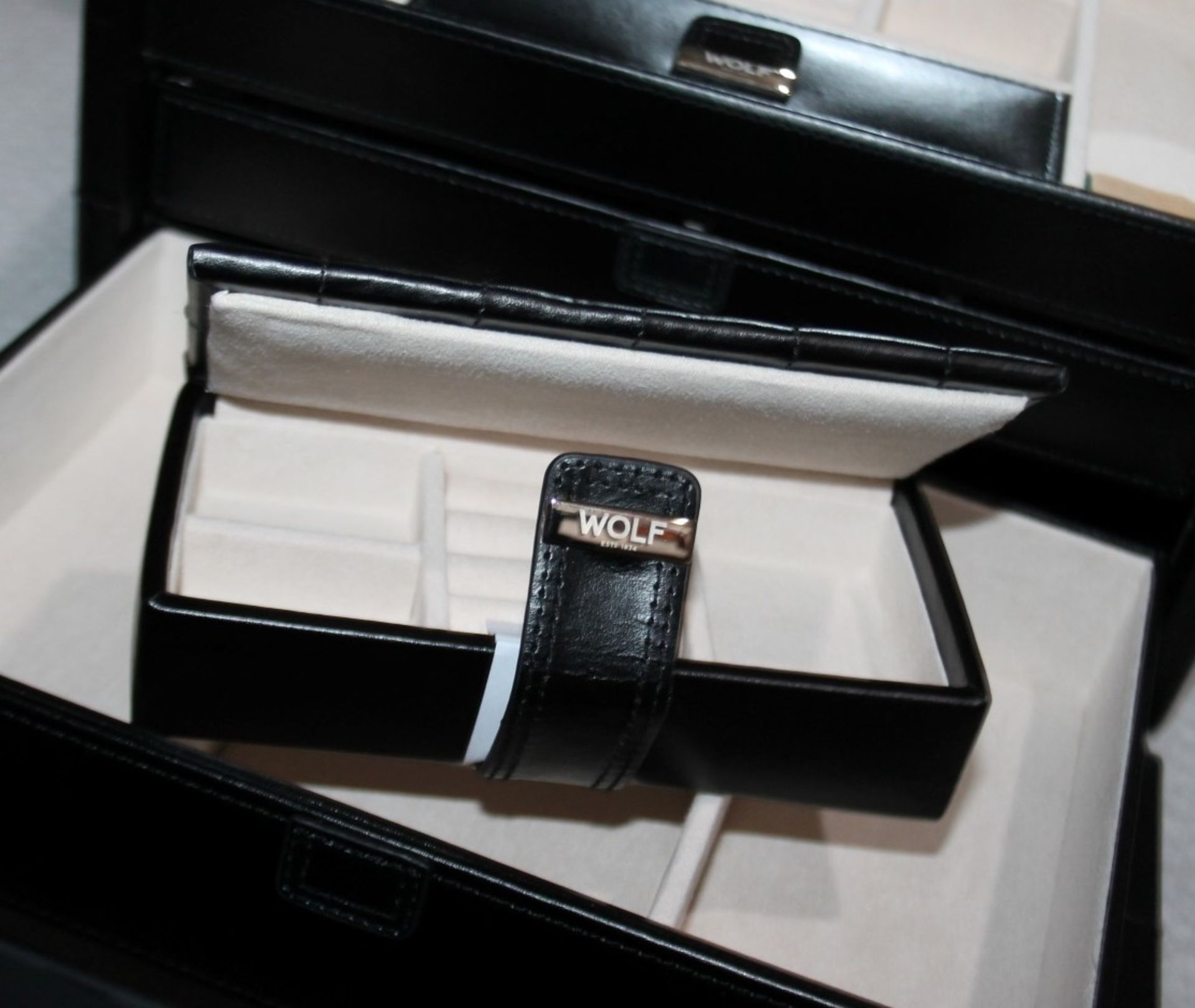1 x WOLF 'Caroline' Jewellery Box Handcrafted Black Leather, With Travel Case - Original Price £241 - Image 4 of 17