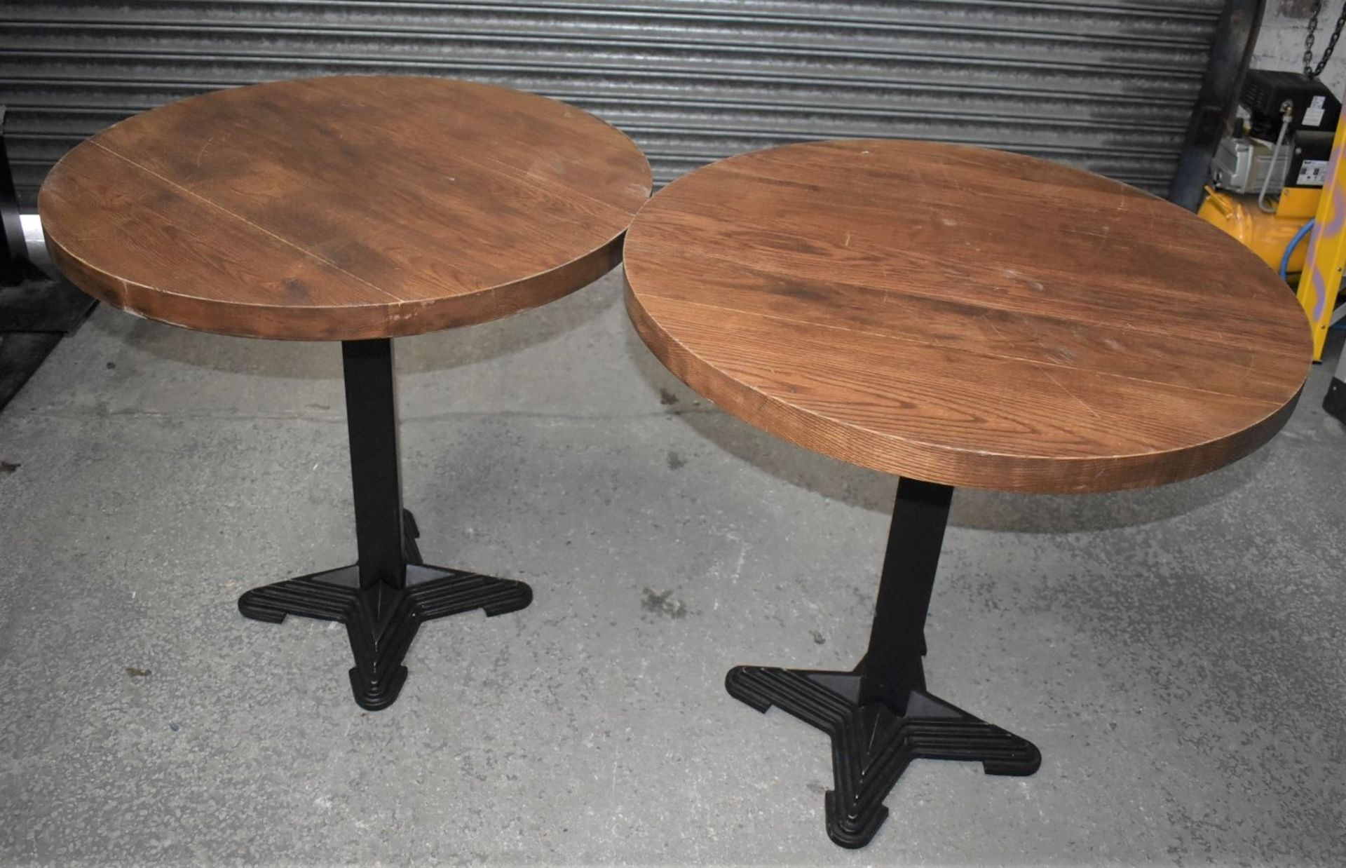 9 x Restaurant Dining Tables With Cast Iron Bases and Solid Wood Tops - Includes Square and Round - Image 10 of 13
