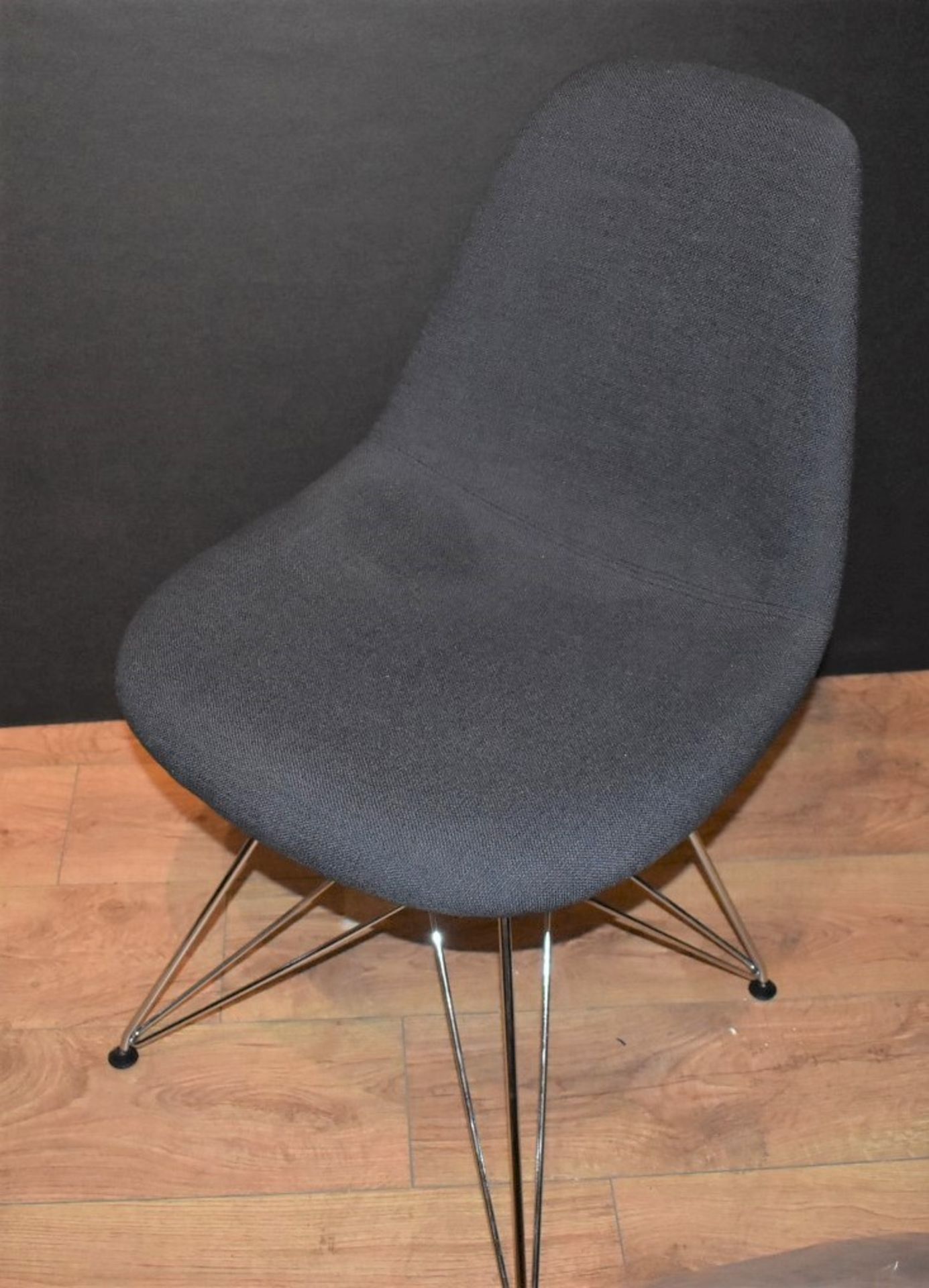 6 x Eames Inspired Eiffel Dining Chairs - Charcoal Fabric Seats With Chrome Bases - New and Unused -