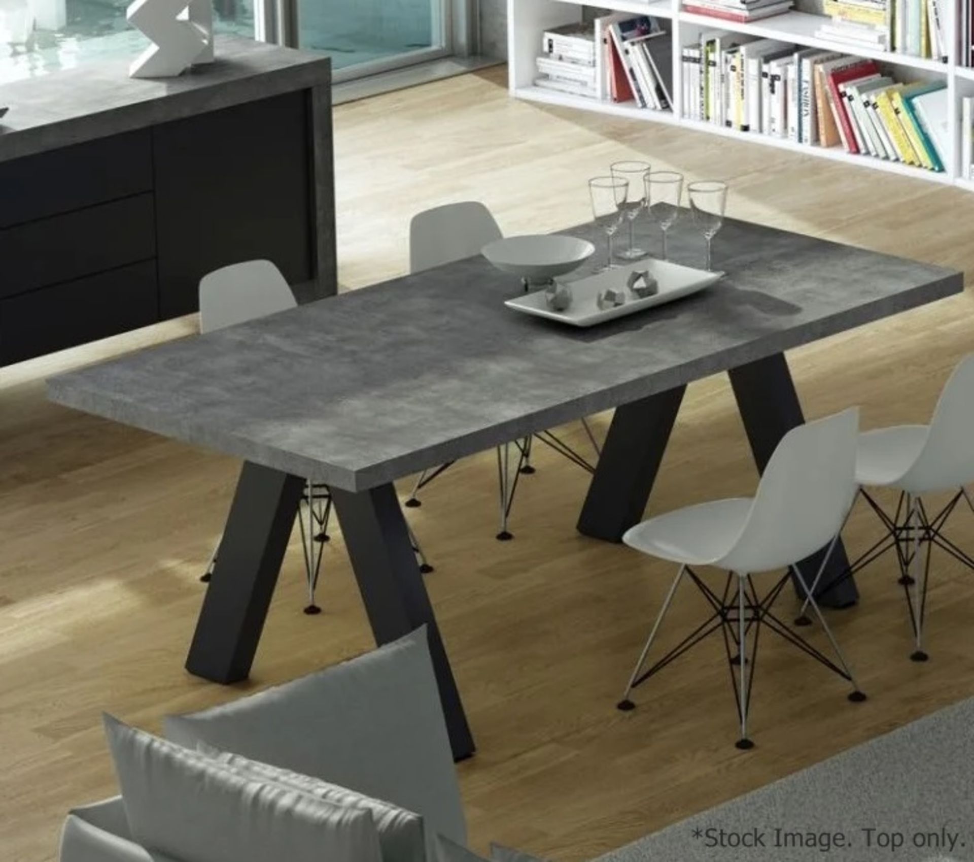1 x Temahome 'Apex' Concrete-style and Black Extending Dining Table Top (No Base) - Dimensions: