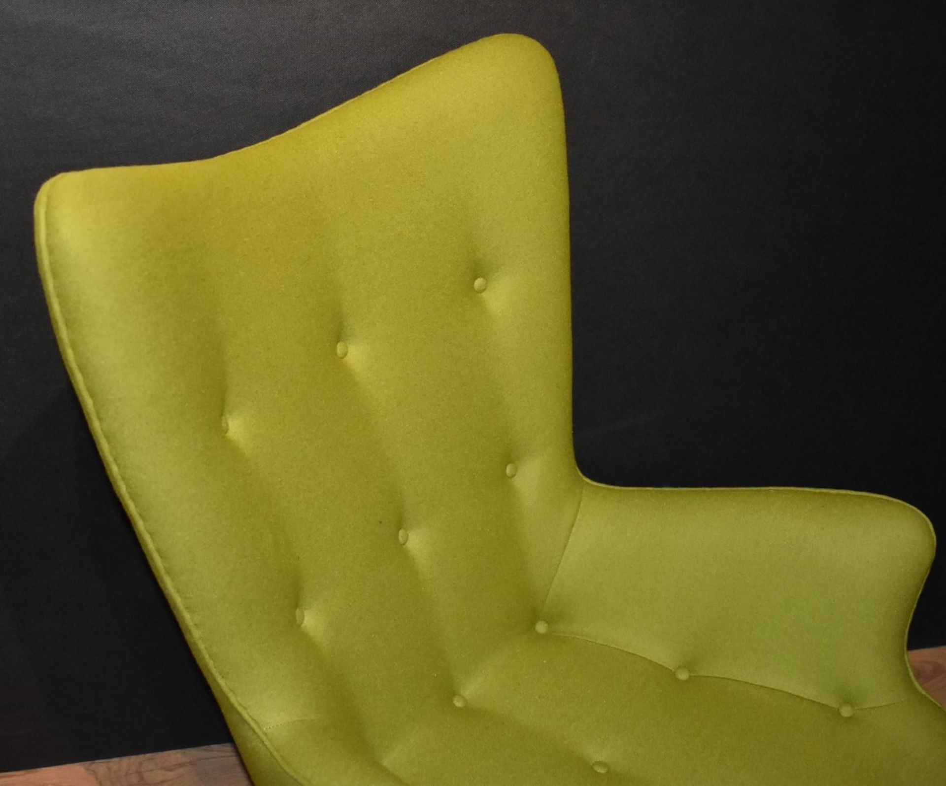 1 x Designer Inspired Retro Wingback Armchair With Footstool - Contemporary Green Fabric With - Image 4 of 12