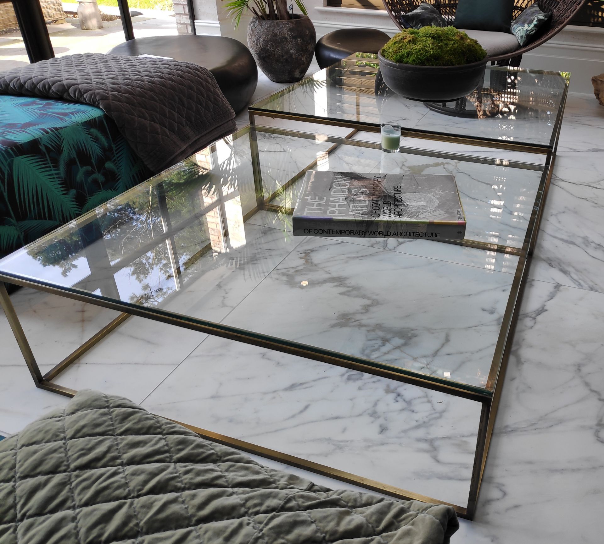 1 x Large 2-Tier Glass Coffee Table with Metal Frame - Dimensions: W240 x D120 x H45.5 cm - - Image 13 of 14
