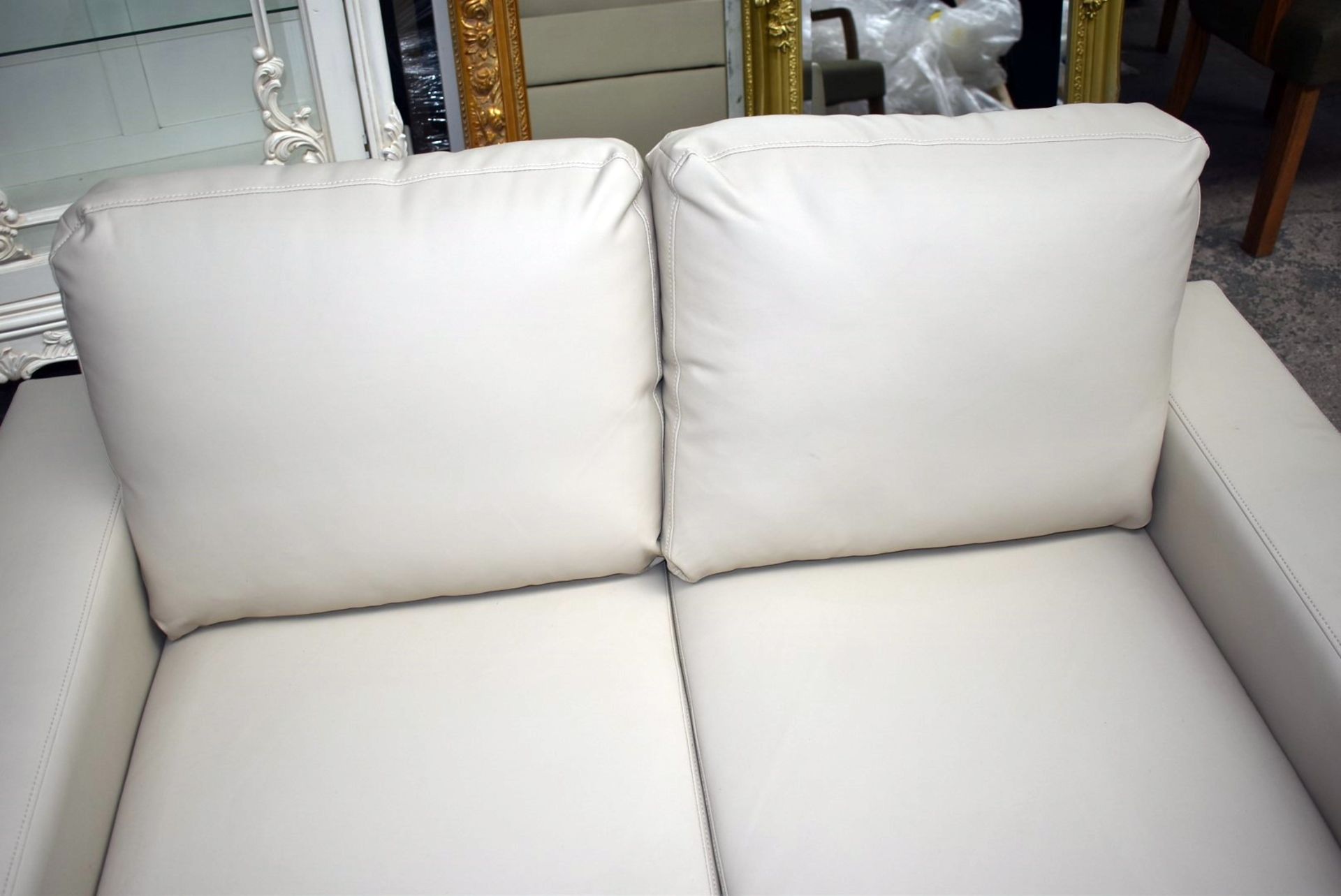 1 x Contemporary Two Seater Sofa in Faux Cream Leather - Ex Display - Dimensions: 146cm Width - Ref: - Image 4 of 8