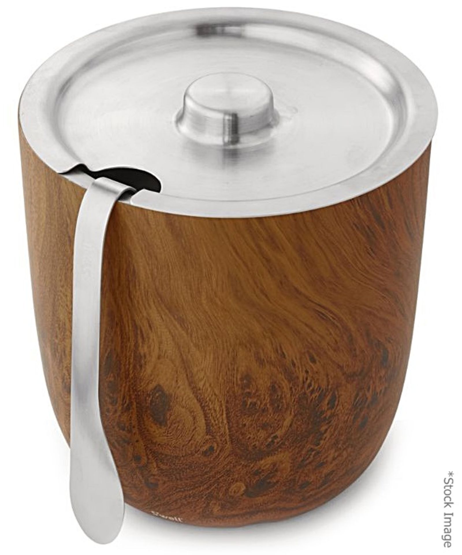 1 x S'WELL Designer Ice Bucket With Teakwood Effect Finish - Includes Tongs - Original Price £50.