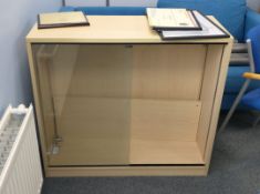 1 x Two Door Office Display Cabinet With a Beech Finish and Glass Doors - Dimensions: 950 x 350 x