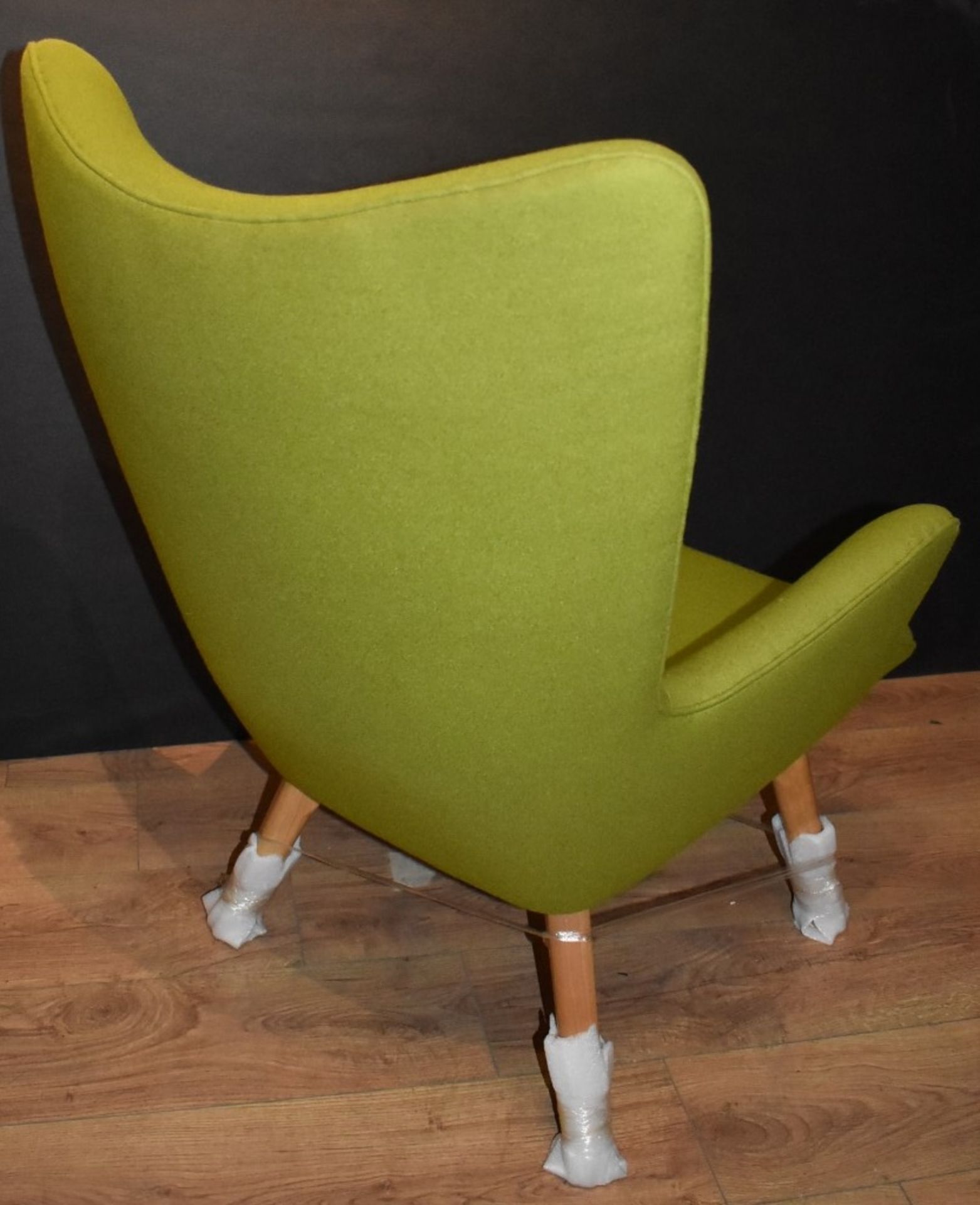 1 x Designer Inspired Retro Wingback Armchair With Footstool - Contemporary Green Fabric With - Image 7 of 12