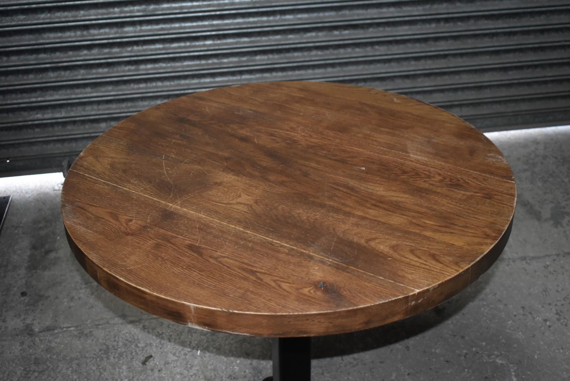 9 x Restaurant Dining Tables With Cast Iron Bases and Solid Wood Tops - Includes Square and Round - Image 2 of 13