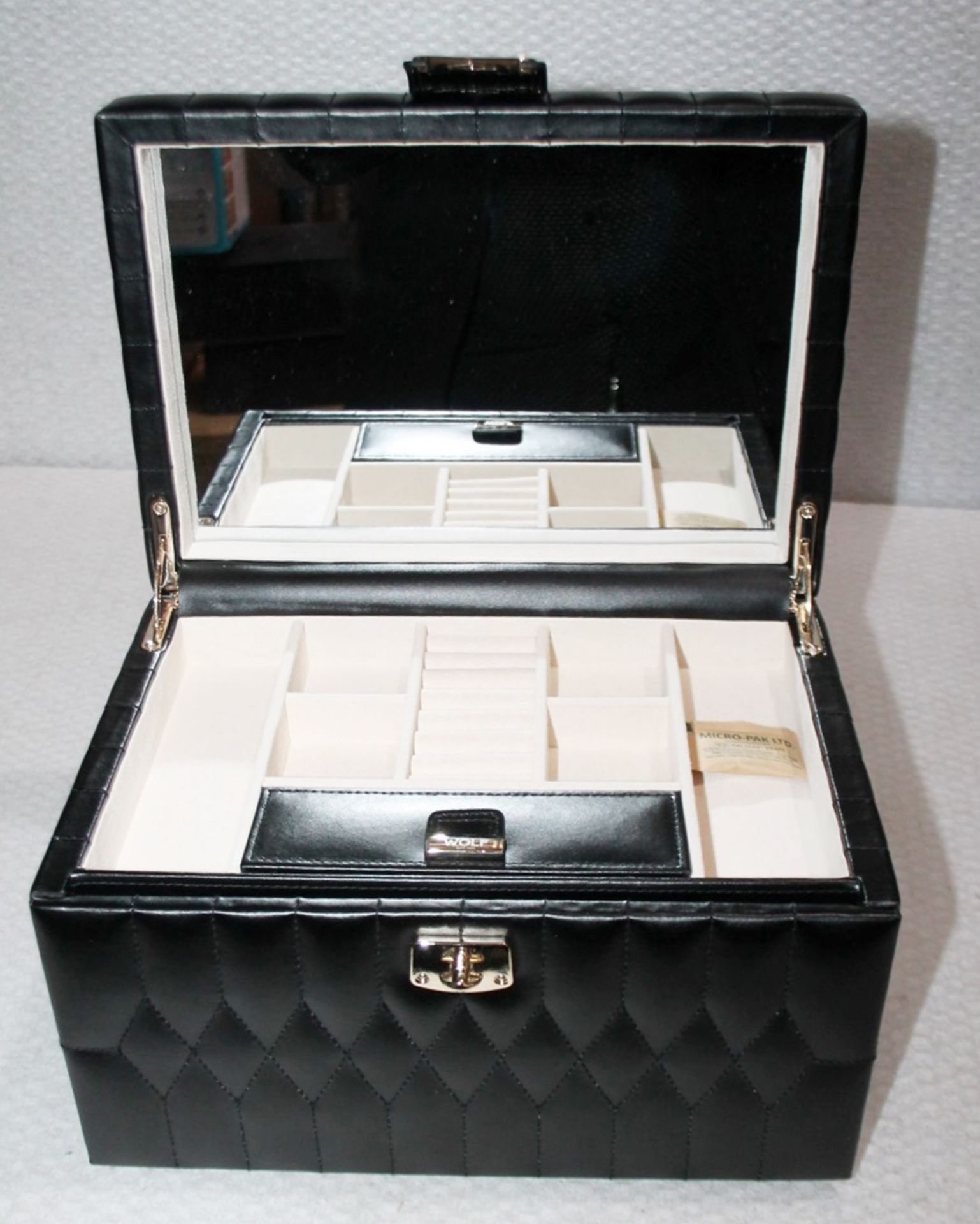 1 x WOLF 'Caroline' Jewellery Box Handcrafted Black Leather, With Travel Case - Original Price £241 - Image 9 of 17