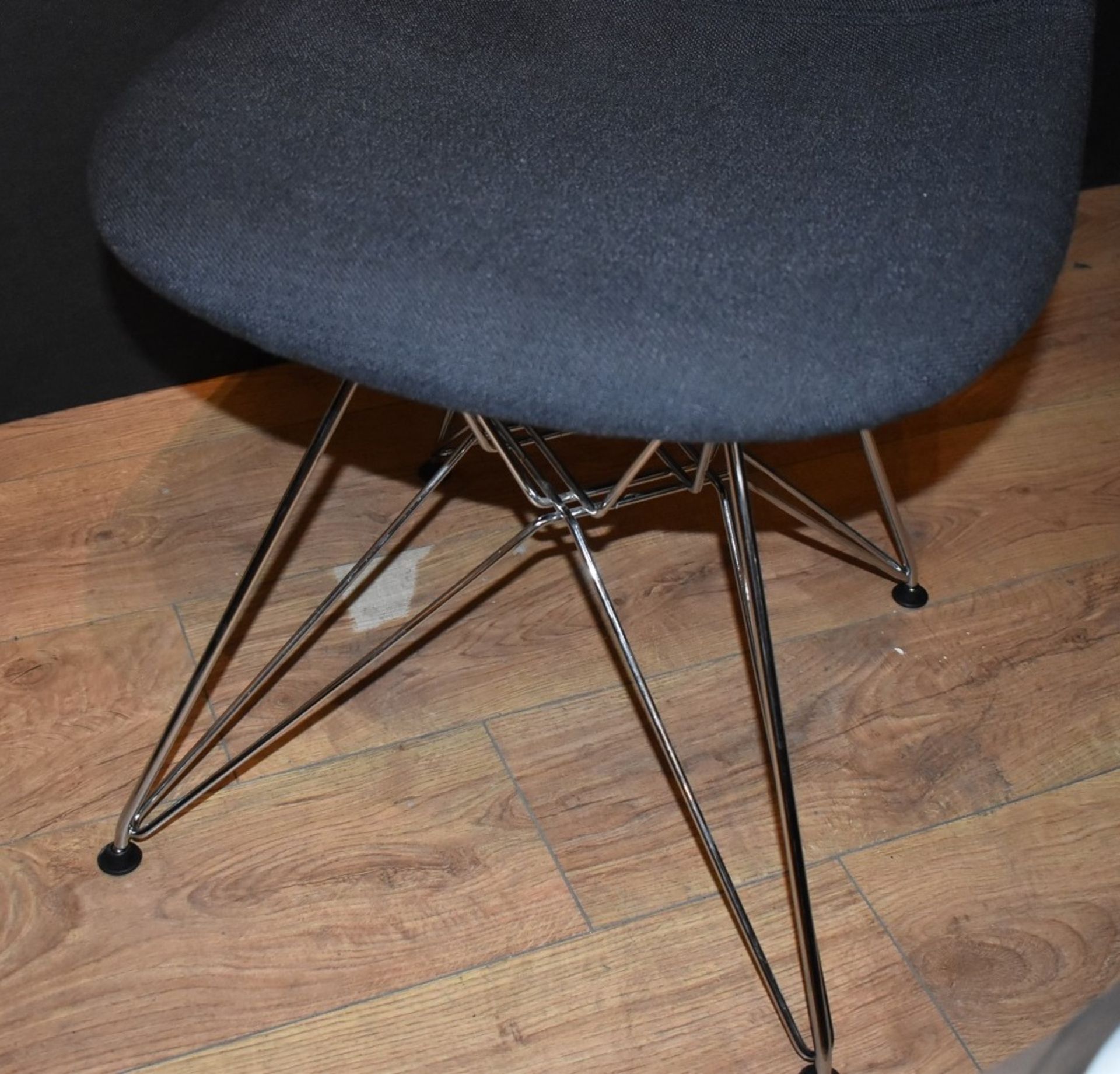 6 x Eames Inspired Eiffel Dining Chairs - Charcoal Fabric Seats With Chrome Bases - New and Unused - - Image 6 of 6
