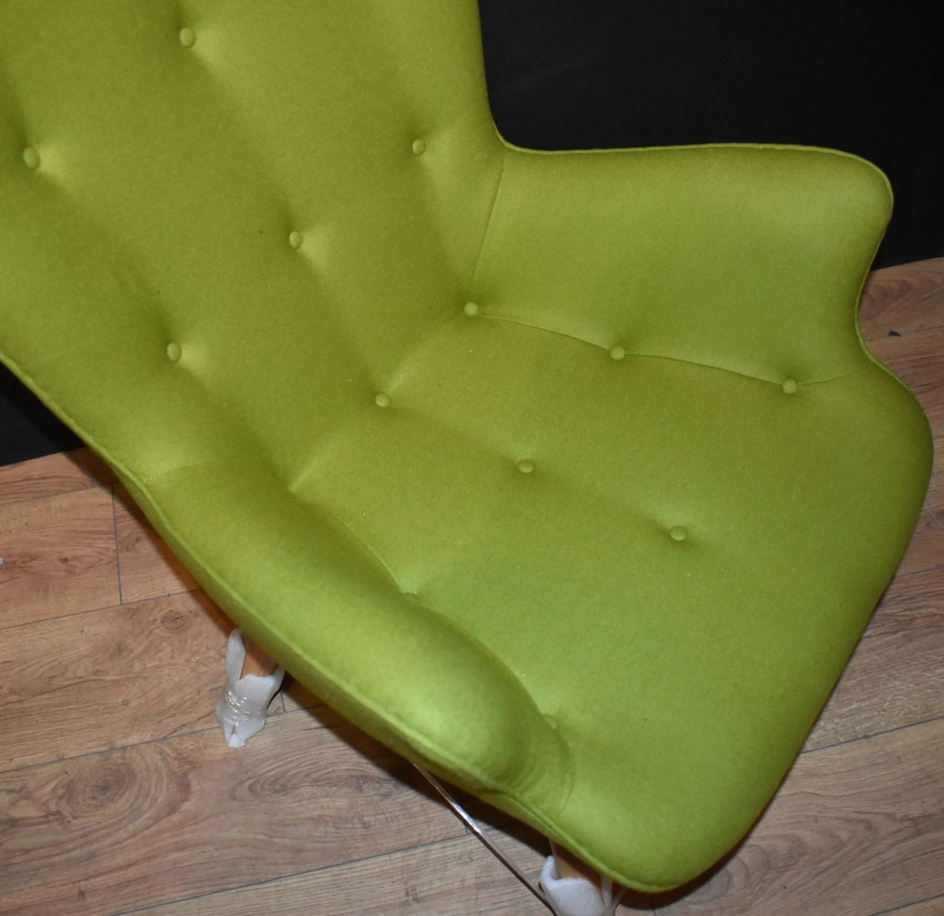 1 x Designer Inspired Retro Wingback Armchair With Footstool - Contemporary Green Fabric With - Image 5 of 12