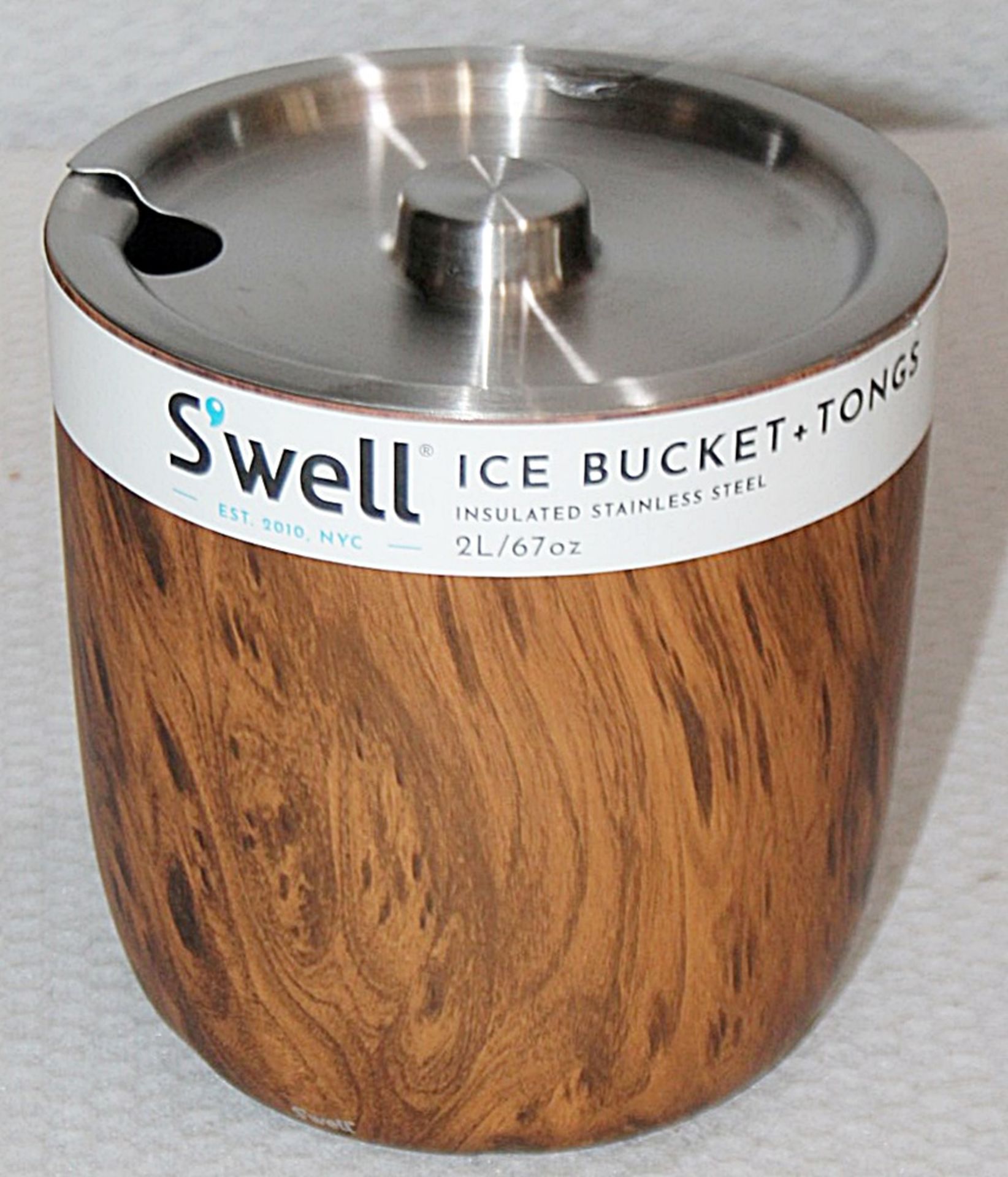 1 x S'WELL Designer Ice Bucket With Teakwood Effect Finish - Includes Tongs - Original Price £50. - Image 2 of 8