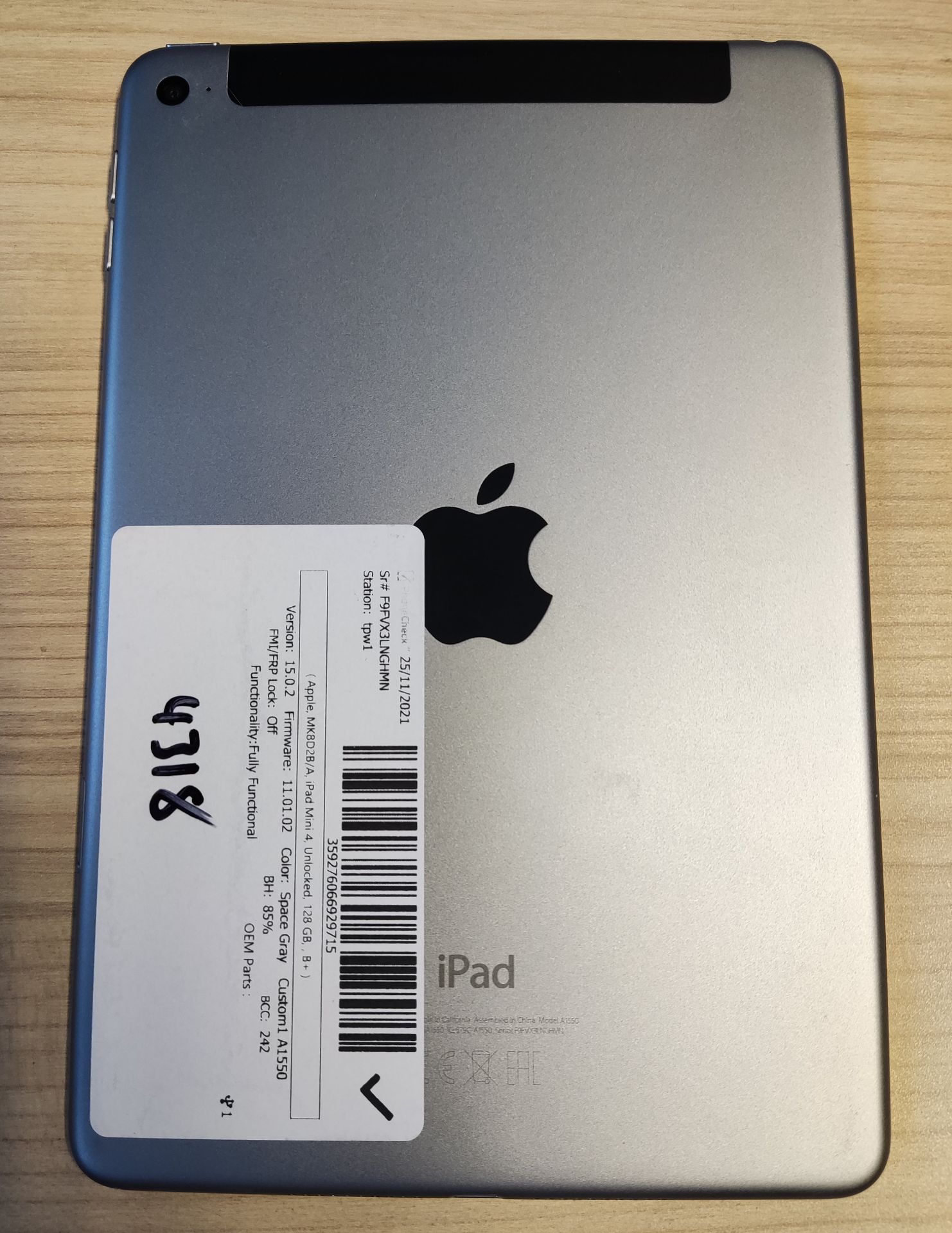 1 x Refurbished iPad Mini 4 Wi-Fi & Cellular 128GB - Ref: 4318 - CL719 - Location: Altrincham - Image 3 of 4