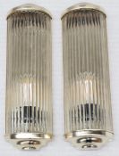 A Pair Of Bespoke Commercial Art Deco-style Wall Sconce Lamps Featuring A Glass Rod Diffuser