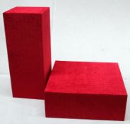 7 x Assorted Retail Display Plinths Upholstered In A Luxurious Red Velvet - Ex-Display Showroom