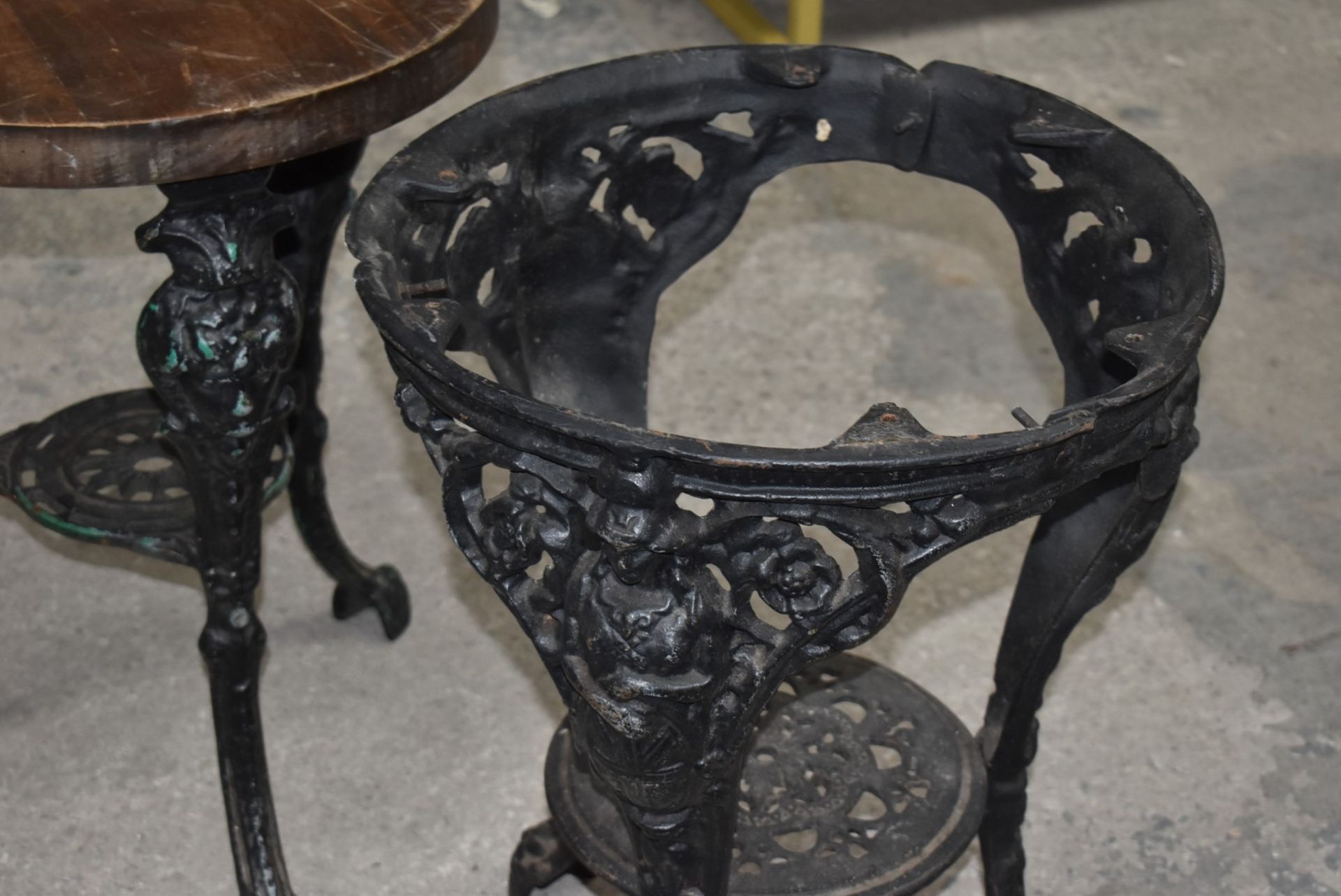 2 x Vintage Ornate Cast Iron Table Bases With Wooden Top - Dimensions: H70 x W50 cms - Ref: JP923 - Image 3 of 8