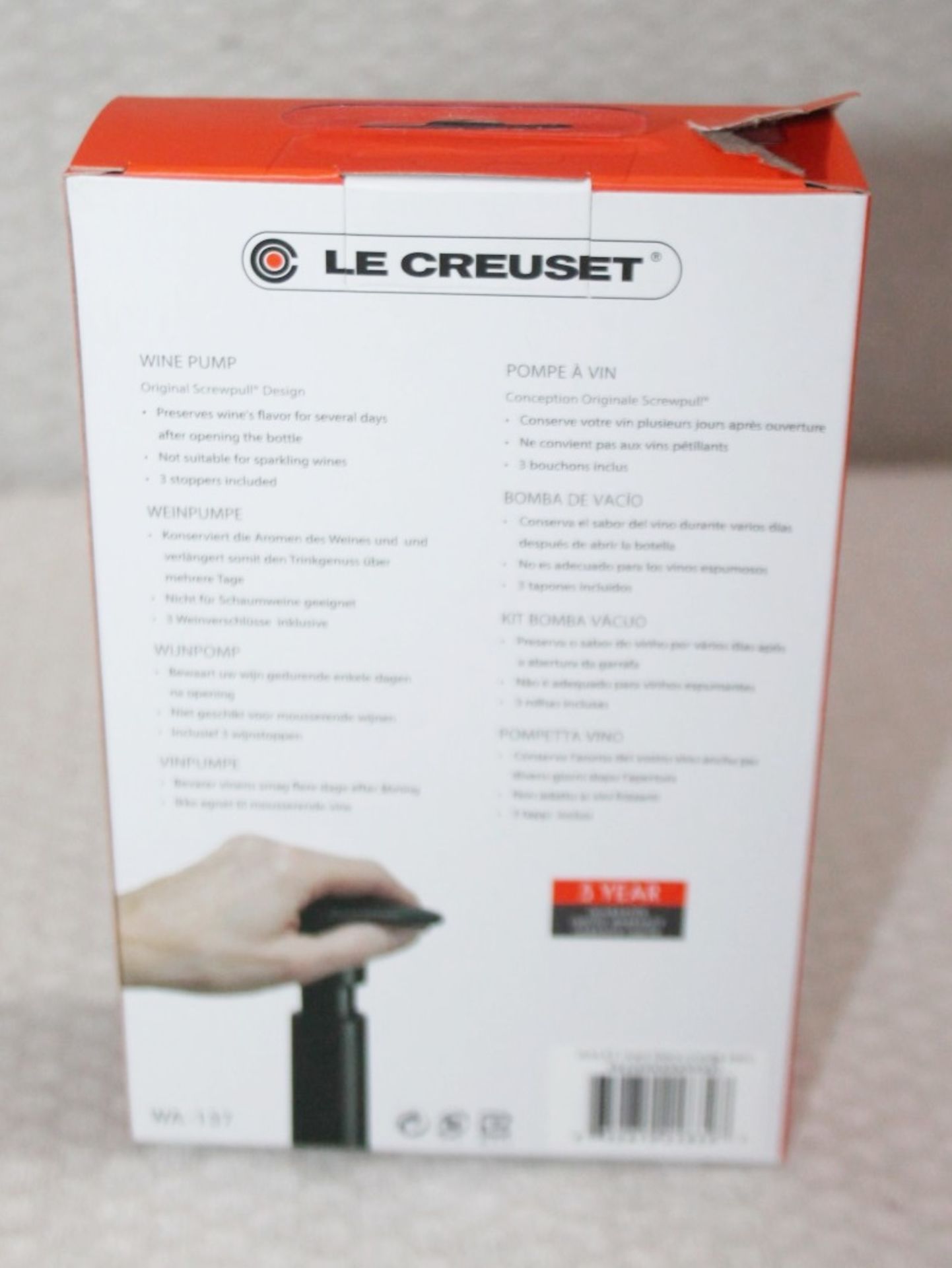 1 x LE CREUSET Wine Pump and Stoppers (WA-137) - Unused Boxed Stock - Ref: HAS441/FEB22/WH2/C6 - - Image 5 of 5