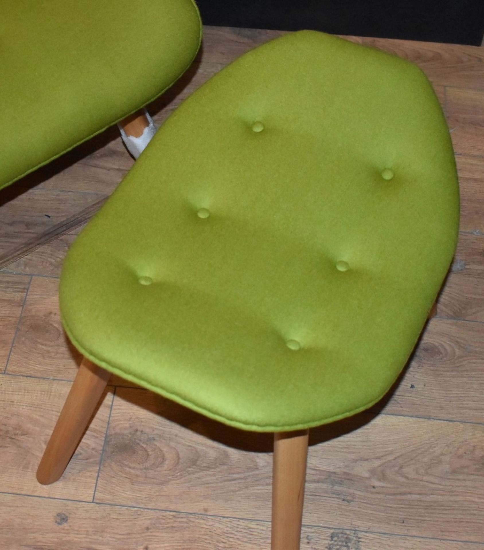 1 x Designer Inspired Retro Wingback Armchair With Footstool - Contemporary Green Fabric With - Image 2 of 12