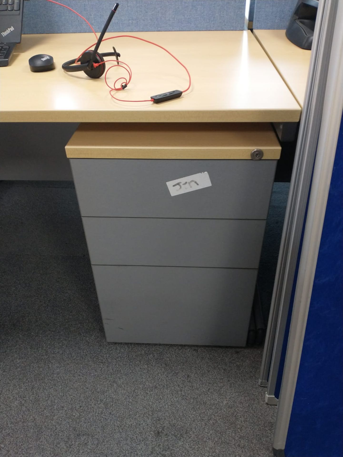 1 x Corner Office Desk With a Beech Finish, Privacy Panels and a Matching Three Drawer Pedestal - - Image 2 of 3