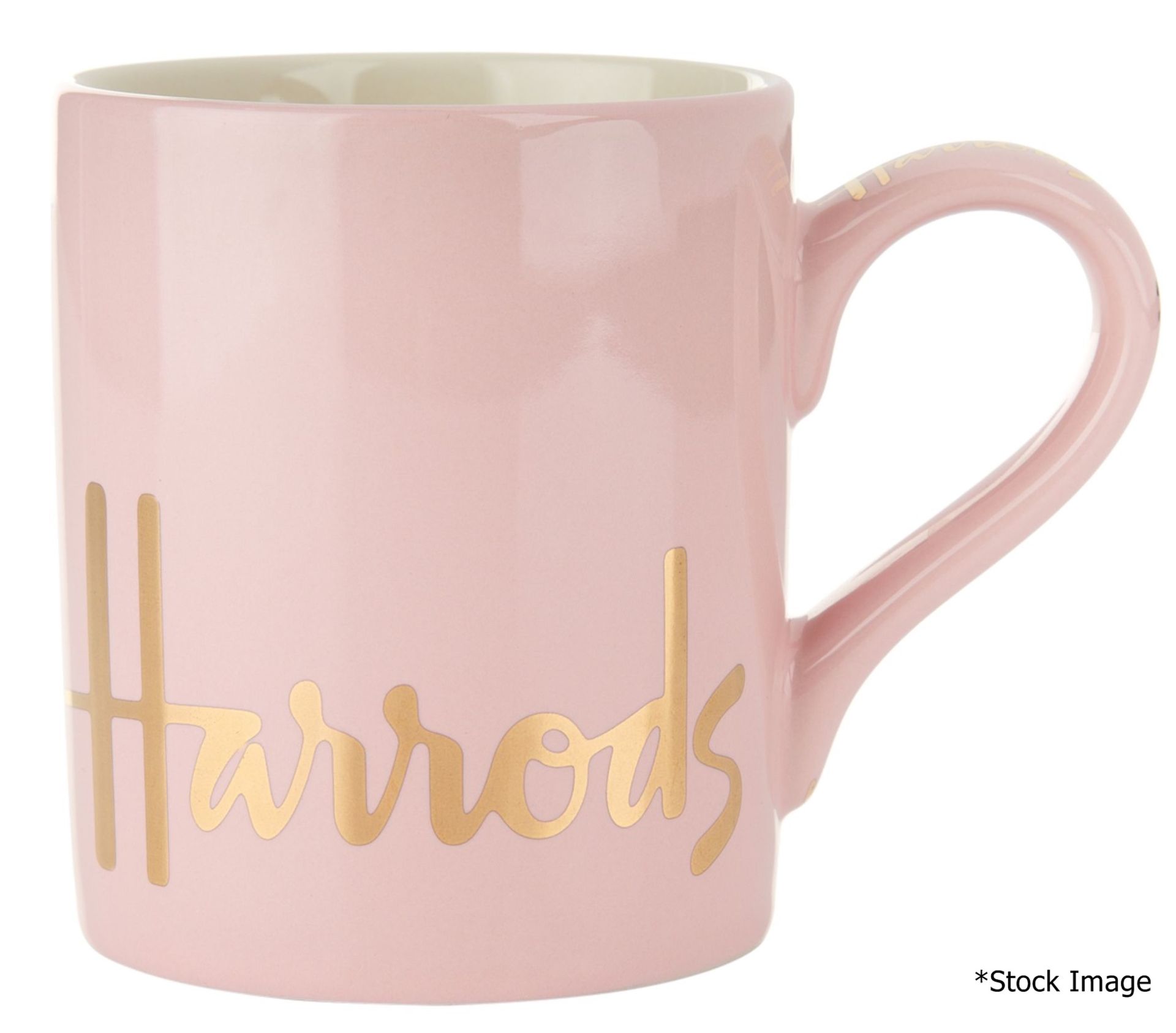 Set Of 6 x HARRODS Branded Mugs In Pink With Gold-Tone Logo Design - Dimensions: 9cm x 8cm - - Image 3 of 7