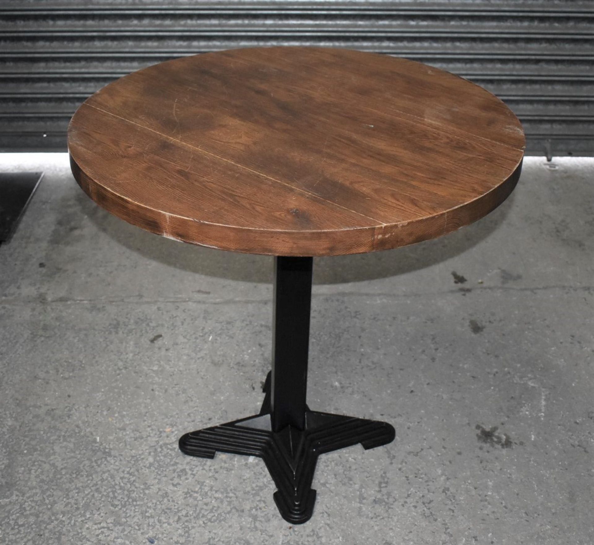 9 x Restaurant Dining Tables With Cast Iron Bases and Solid Wood Tops - Includes Square and Round