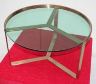 1 x Contemporary 70cm Coffee Table With Tinted Glass Top And Round Metal Frame In A Copper