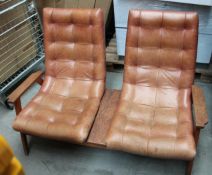 1 x Bark Acorn 2-Seater G-Plan Style Sofa with Vintage Tan Leather Upholstered Seats and Central