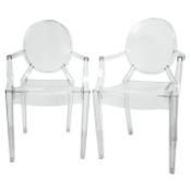 6 x Contemporary Clear Acrylic Armed Ghost Dining Chairs - New Boxed Stock