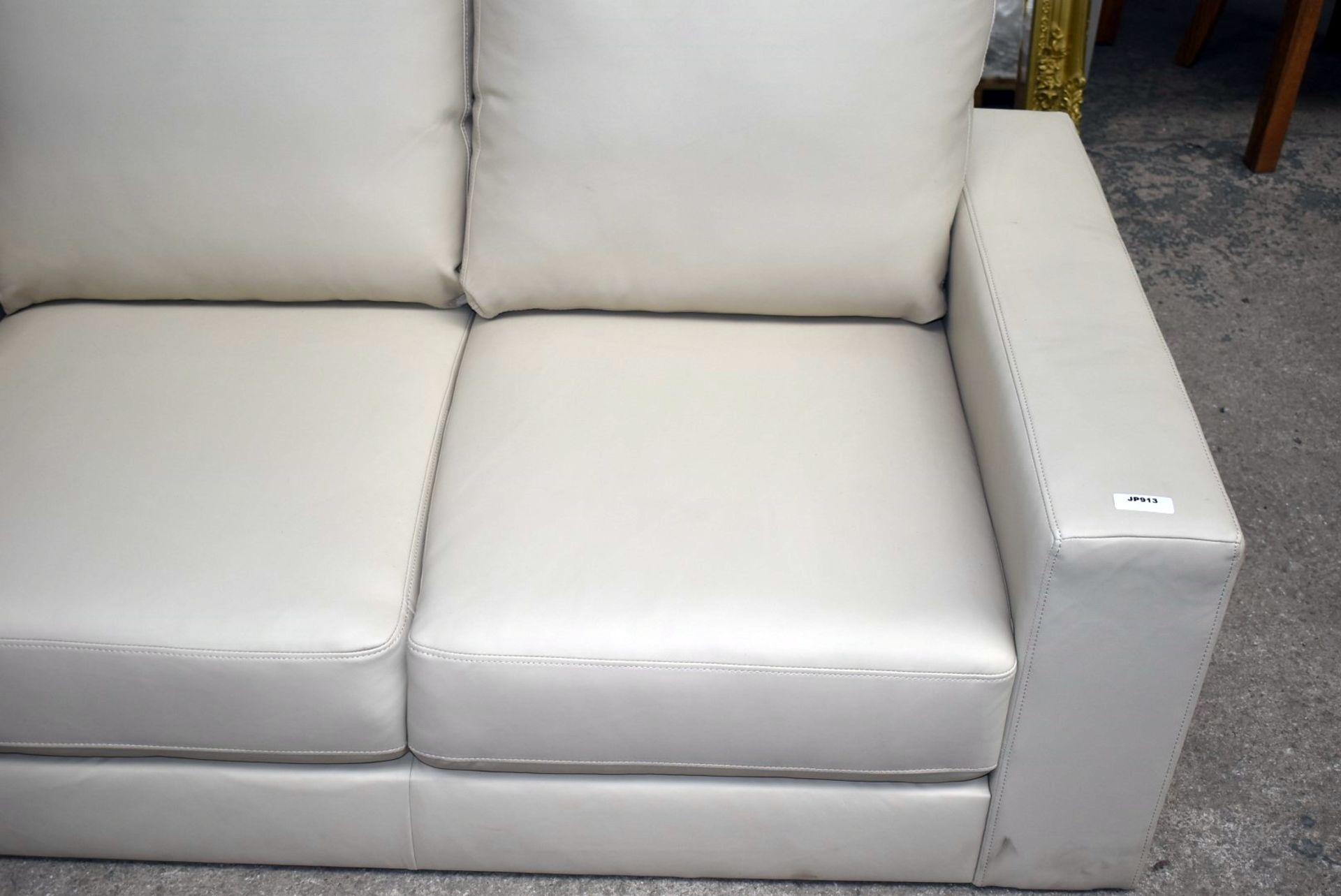 1 x Contemporary Two Seater Sofa in Faux Cream Leather - Ex Display - Dimensions: 146cm Width - Ref: - Image 3 of 8