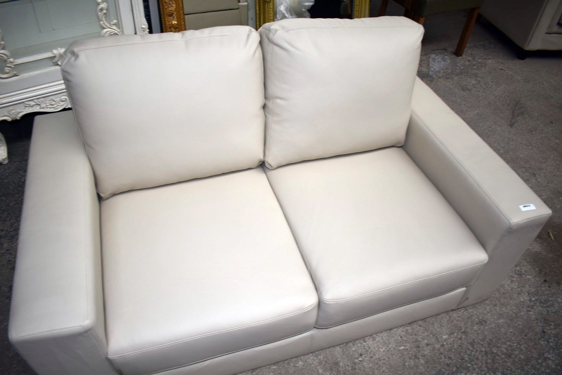 1 x Contemporary Two Seater Sofa in Faux Cream Leather - Ex Display - Dimensions: 146cm Width - Ref: - Image 5 of 8