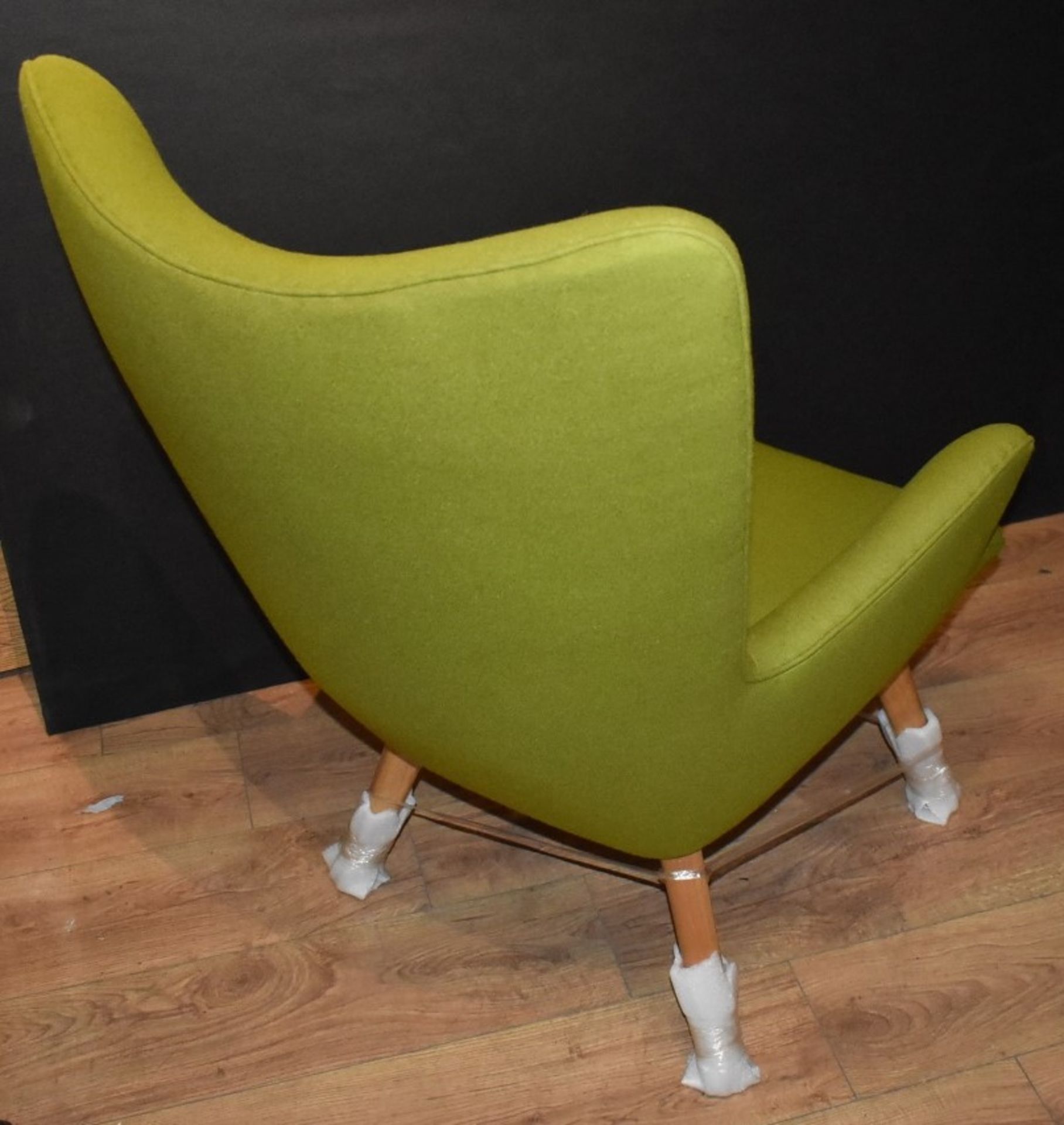 1 x Designer Inspired Retro Wingback Armchair With Footstool - Contemporary Green Fabric With - Image 6 of 12