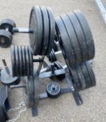 23 x Body Form Weight Discs With Stand - Includes 2x20kg, 8x15kg, 3x10kg, 6x5kg, 2x2.5kg and 2x1.5kg