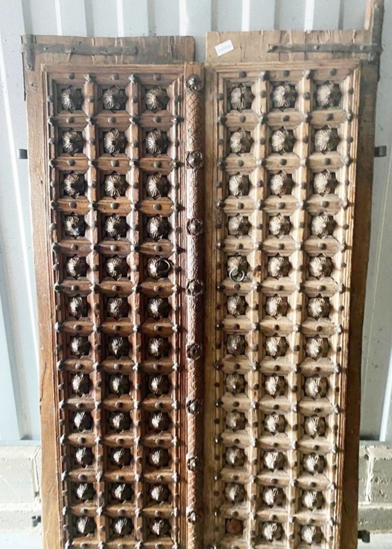 1 x Pair of Medieval Style Solid Oak Carved Wood Doors With Metal Work