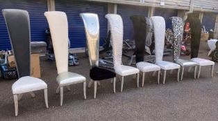 8 x Bespoke High Back Dining Chairs - Each With Unique Upholstery - 5.5ft Tall - Original Price £24k