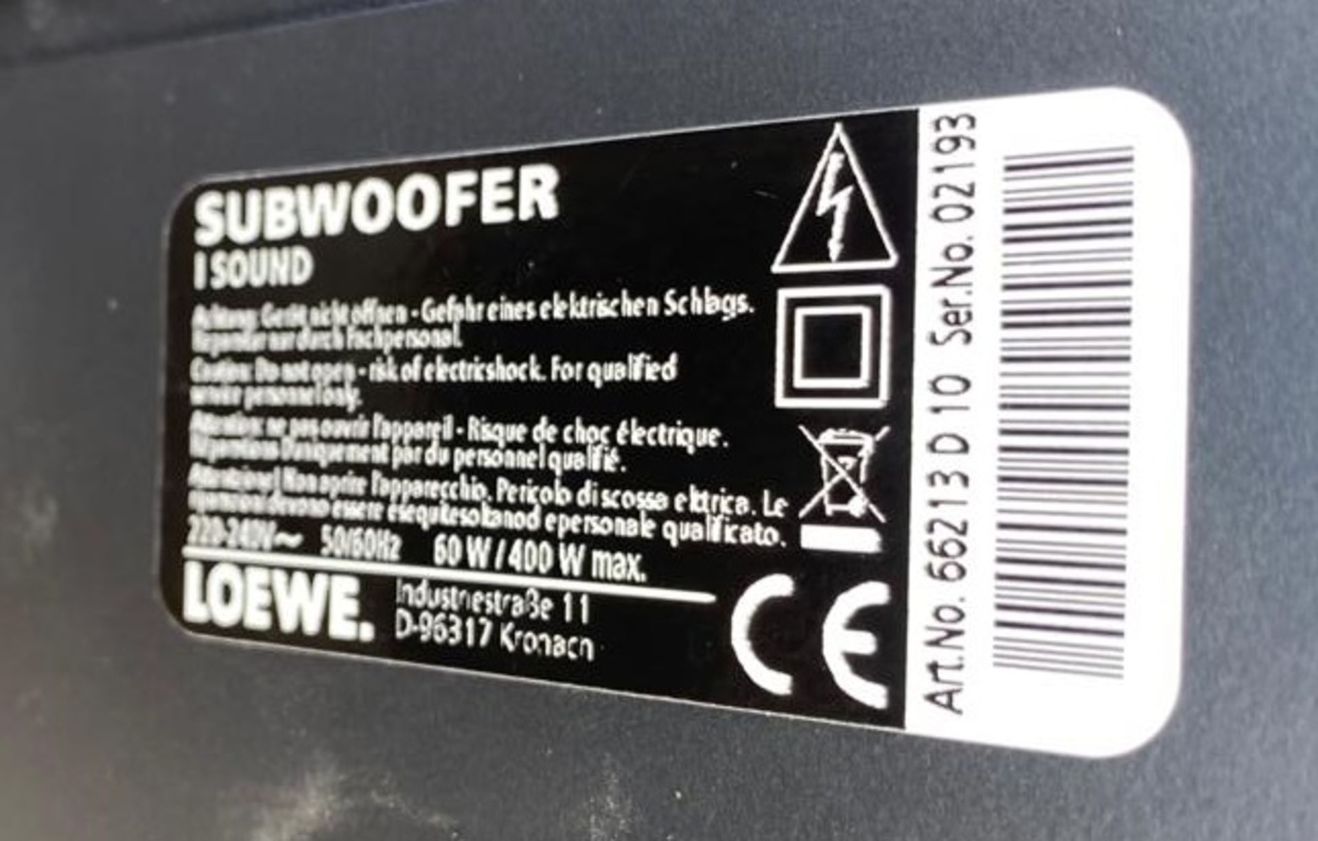 1 x Loewe Individual Sound Subwoofer - Model 66213D10 - Image 3 of 4
