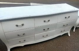 1 x Chest of Drawers in White - 9 Spacious Drawers Featuring a Curved Front and Ornate Pull Handles