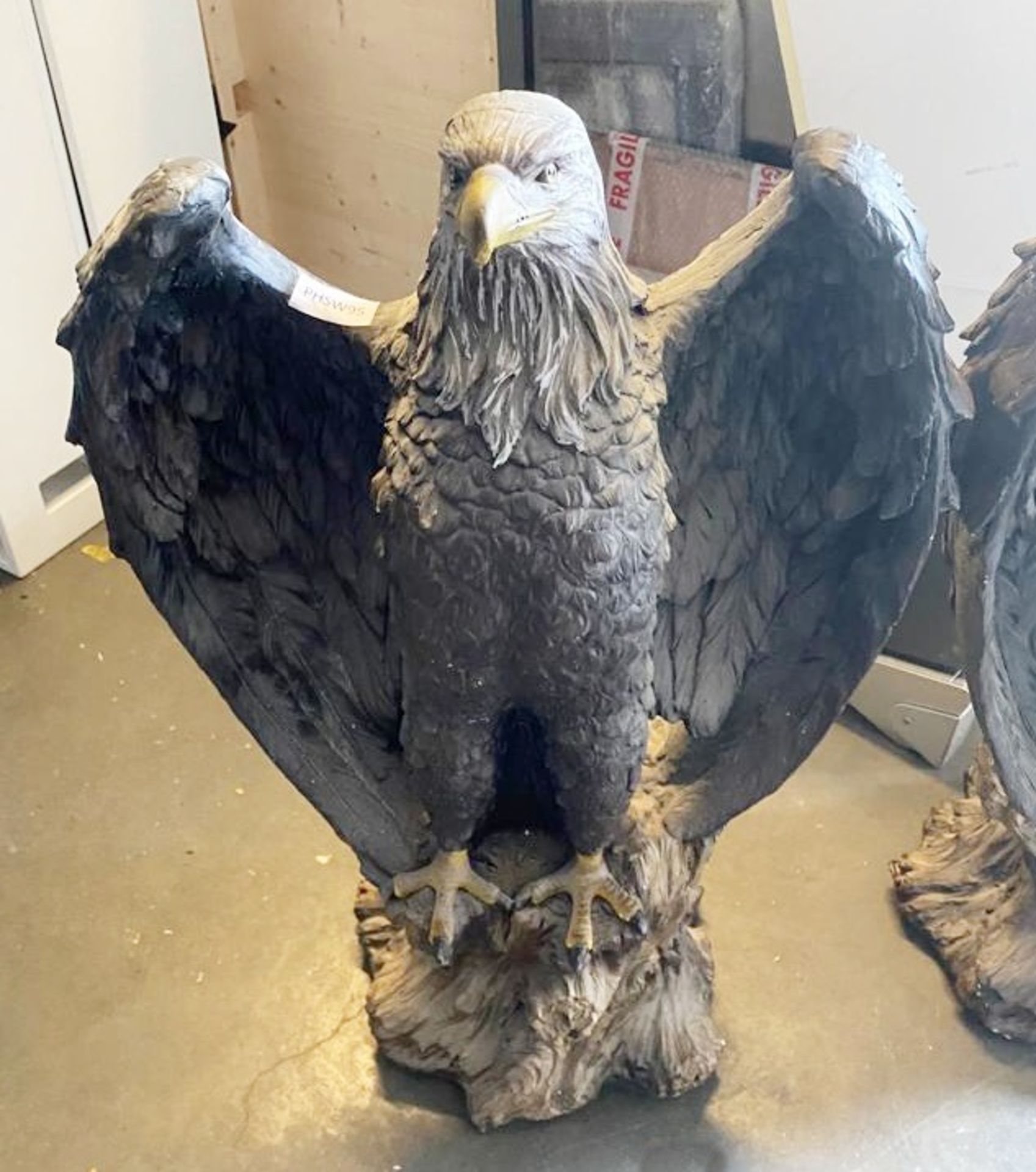 2 x Solid Wood Carved Eagle Statues - Over 3ft Tall