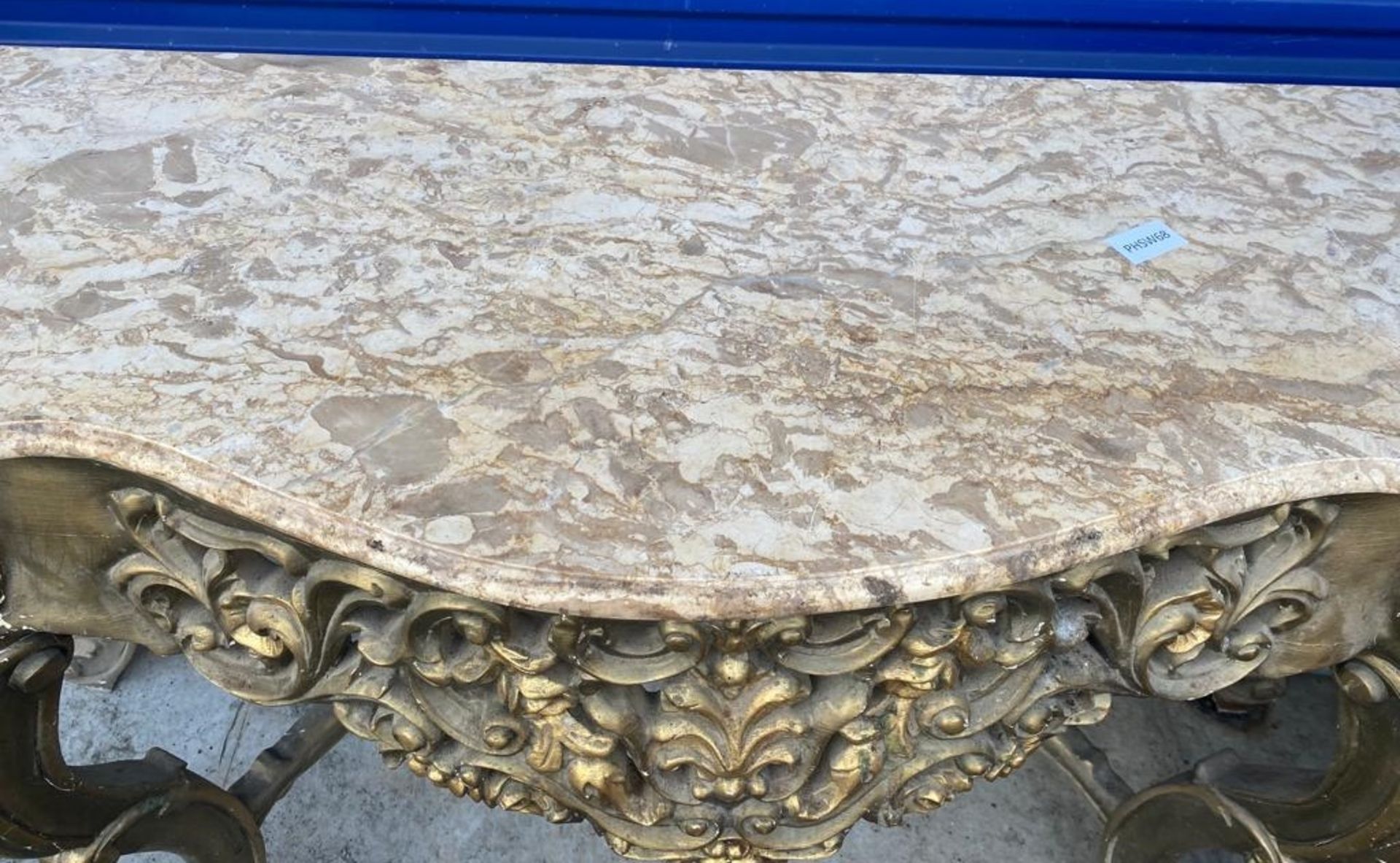 1 x Ornate Gold Rococo Style Console Table With Gold Base and Marble Stone Top - Image 2 of 4