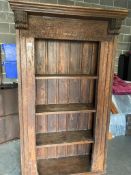 1 x Rustic Oak Bookcase With Carved Wood Detail - Dimensions (mm): 1200x400x2250