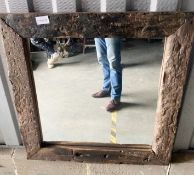 1 x Antique Style Rustic Wooden Wall Mirror - Dimensions (mm): 800x800