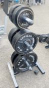 19 x Body Power Weight Discs With Stand - Includes 4x20kg, 6x15kg, 6x5kg and 3x2.5kg