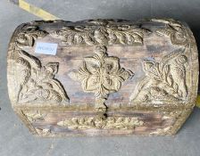 1 x Antique Style Wooden Storage Chest With Carved Wood Detail