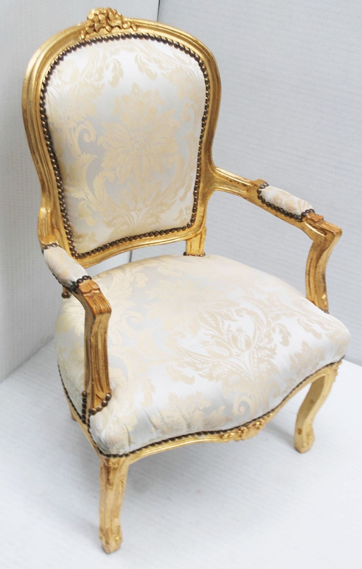 1 x Regency-Style Upholstered Chair In Gold & Silver With Ornate Carved Detailing - Recently Removed - Image 5 of 11