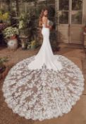 1 x Justin Alexander Alivia Designer Crepe Wedding Gown With Cathedral Train - Size 12 - RRP £1,654
